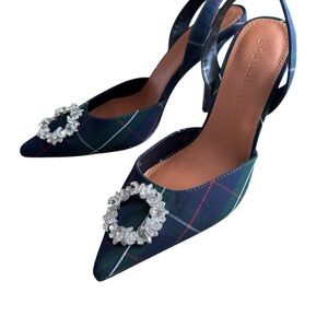 Chic Plaid Heels with Crystal Accent